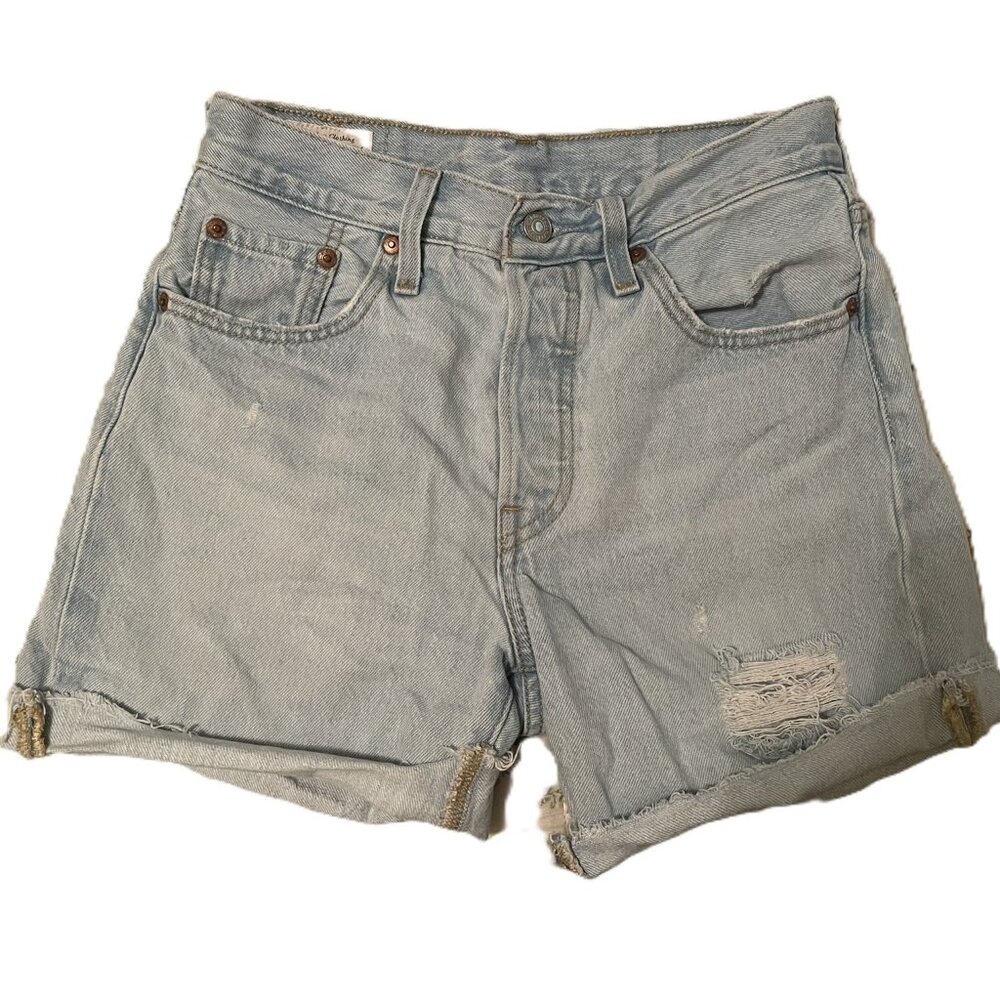 Levi's 501 Denim Jean Shorts Womens Sz 25 Button Fly Light Wash Distressed